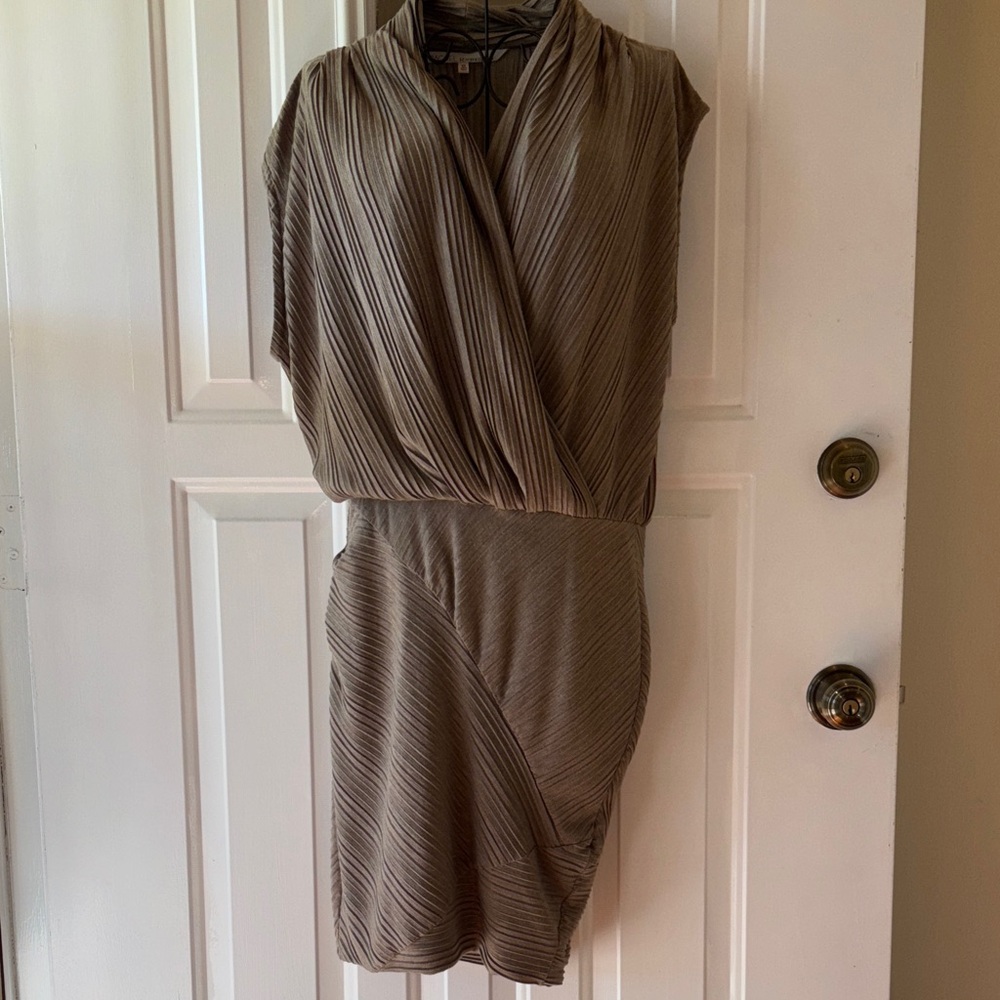 RACHEL Rachel Roy Mushroom Asymmetrical Pleated Dress XS